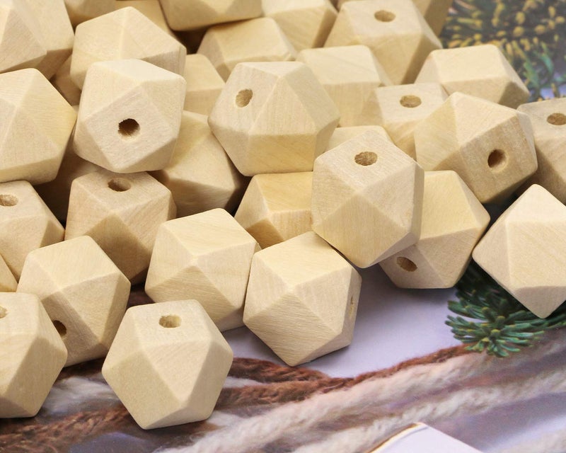 Penta Angel 100PCS 16mm/0.63" Unpainted Faceted Geometric Wood Beads Unfinished Natural Color Polygons Shape DIY Wooden Spacer Beads with 3.5mm Hole for Handmade Necklace(16mm) - Image 4